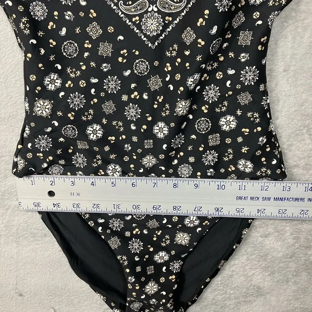 J.Crew Classic Sculpt Gemma One Piece Swimsuit 8 Black Bandana Convertible Print